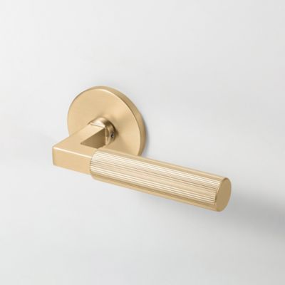 McBowery Mila Champagne Gold Modern Linear Double Dummy Interior Door Handle with Round Rosette and Concealed Screws