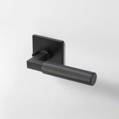 McBowery Mila Matte Black Modern Linear Bed/Bath Interior Door Handle with Square Rosette and Concealed Screws, Privacy