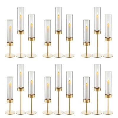VEVOR Hurricane Candle Holders Gold Metal Stand with Clear Glass Cylinders, Set of 18