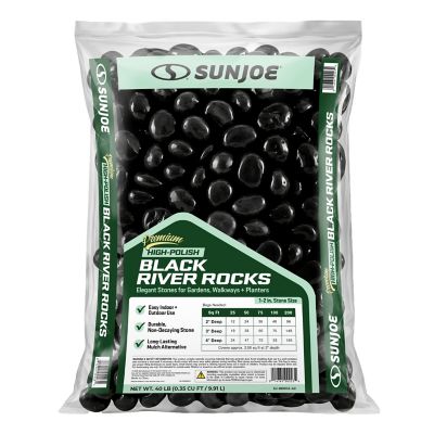 Sun Joe Premium High-polish Black Decorative River Rocks 1-2 in. Stone Size 40 lb., Bag