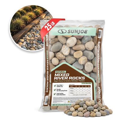 Sun Joe Natural Mixed Decorative River Rocks 2-3 in. Stone Size, 25 lb. Bag