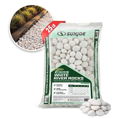 Sun Joe Premium High-polish White Decorative River Rocks 1-2 In. Stone Size, 25 lb. Bag