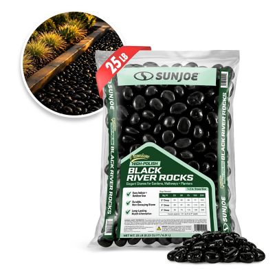 Sun Joe Premium High-polish Black Decorative River Rocks 1-2 in. Stone Size, 25 lb. Bag