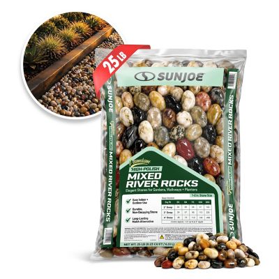 Sun Joe Premium High-polish Mixed Decorative River Rocks 1-2 in. Stone Size 25 lb. Bag