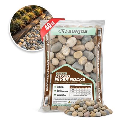 Sun Joe Natural Mixed Decorative River Rocks 2-3 in. Stone Size 40 lb., Bag