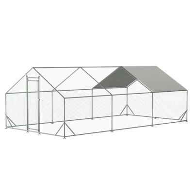 Modern Muse Large Metal Chicken Coop, Walk-in Run, Galvanized Poultry/Rabbit/Duck Cage, Waterproof UV Cover Outdoor