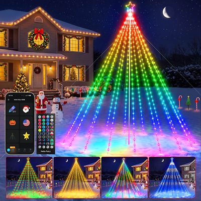 Avatar Controls 14 ft. Smart Pre-lit Flagpole Christmas Tree Lights with Programmabe RGB LED Fairy Lights