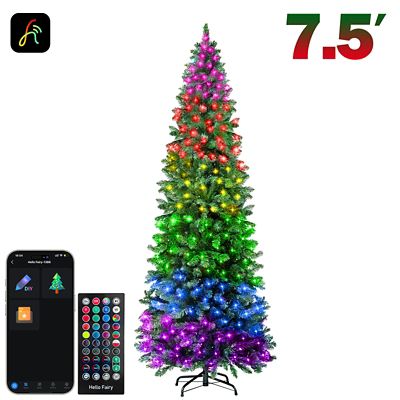 Avatar Controls 7.5 ft. Smart Pre-lit Pencil Christmas Tree with Programmabe RGB LED Fairy Lights Color Changing