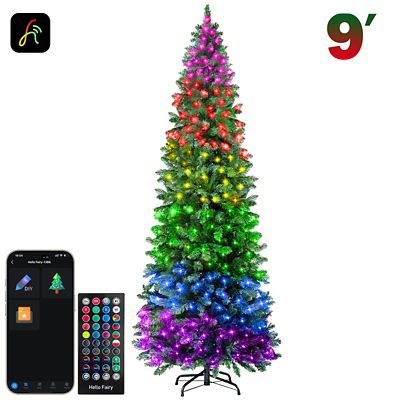 Avatar Controls 9 ft. Smart Pre-lit Green Pencil Christmas Tree with Programmabe RGB LED Fairy Lights Color Changing