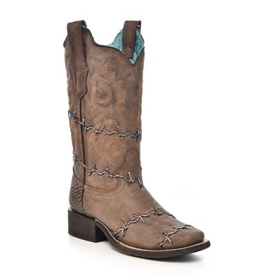 Corral Women's Woven & Embroidered Barbed Wire Square Toe Rodeo Boots