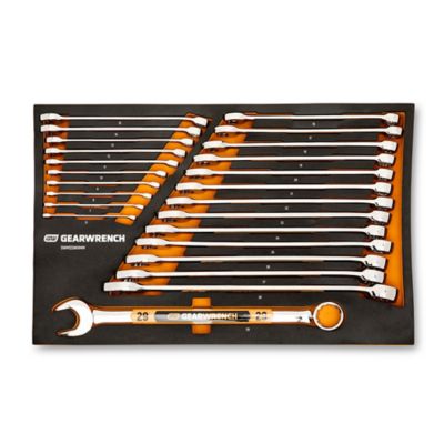 GEARWRENCH 24 pc. 12 Point Metric Hi-Viz Long Pattern Combination Wrench Set in Foam Storage Tray