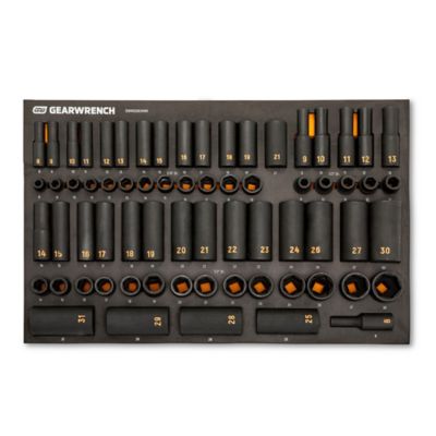 GEARWRENCH 68 pc. 3/8 in. and 1/2 in. Drive 6 pt. Metric Standard and Deep Hi-Viz Impact Socket Set in Foam Storage Tray