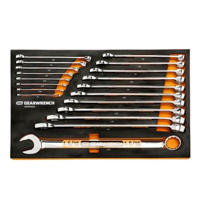 GEARWRENCH 19 pc. 12 pt. SAE Hi-Viz Long Pattern Combination Wrench Set in Foam Storage Tray