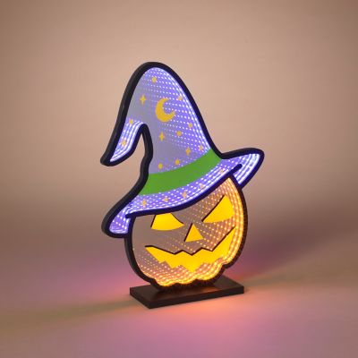 Gerson International USB Halloween Jack-O-Lantern with Witch Hat Infinity Mirror 15.43 in. H