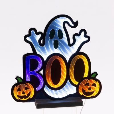 Gerson International USB Halloween BOO Ghost Infinity Mirror Light 14 in. H