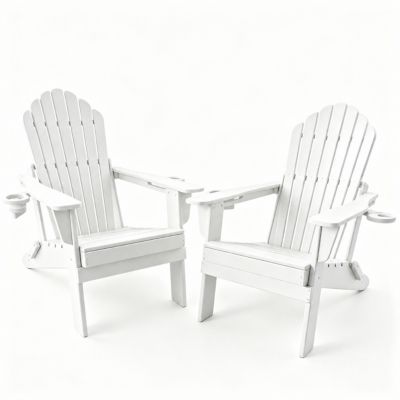 Upland Upgraded Folding HDPE Adirondack Chair: All-Weather, High Back, Dual Cup Holders & Phone Slot
