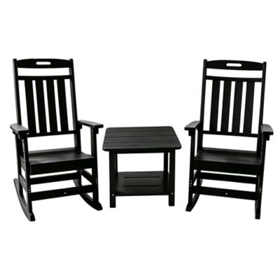 Upland 3 pc. Outdoor Rocking Chair Set, 2 HDPE Porch Rockers with Coffee Table, All-Weather Patio Conversation Set