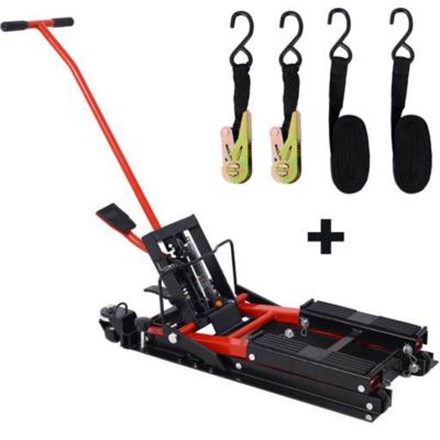 TMB Hydraulic Motorcycle Lift with Tie Down, 1500 lb. Capacity, red