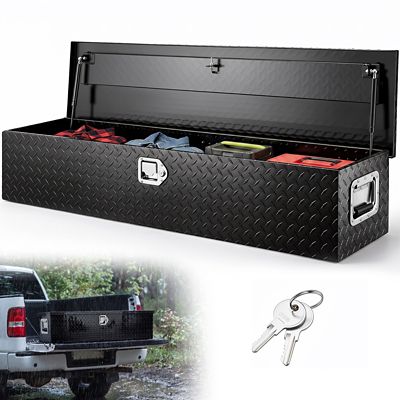 VEVOR 48 x 15 x 15in. Heavy Duty Aluminum Truck Bed Tool Box, Diamond Plate Tool Box with Side Handle and Lock Keys Black