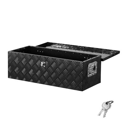 VEVOR 30 x 13 x 9.6in. Heavy Duty Aluminum Truck Bed Tool Box, Stripes Plated Tool Box with Side Handle and Lock Keys Black