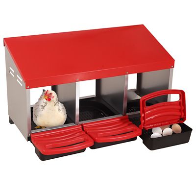 Aivituvin Chicken Nesting Box,Roll-Away Egg Tray, 3 Compartments,Red