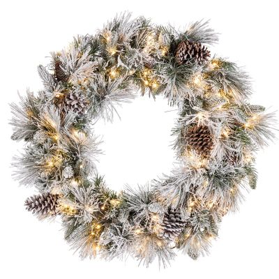 SterlingLightly Flocked Snowbell Pine Wreath 30 in.