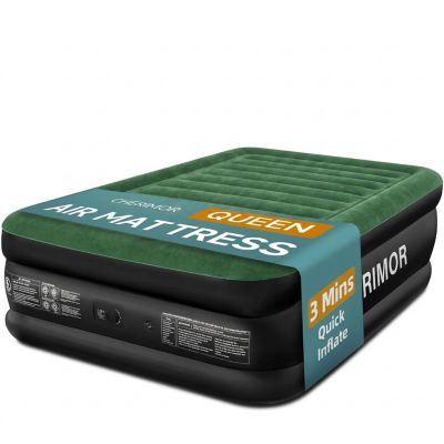 Teamson US Inc Queen Air Mattress with Built-in Pump Raised Inflatable Bed Leak-Resistant Flocked Top Fast Inflation