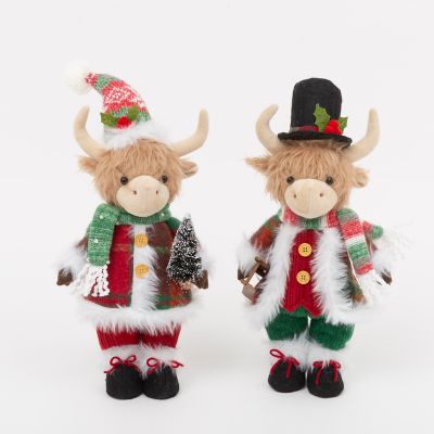 Gerson International Plush Standing Highland Cow Holiday 15 in. H, Set of 2