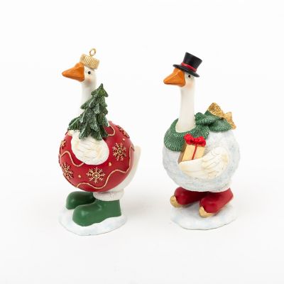 Gerson International Resin Holiday Goose Figurines 11 in. H, Set of 2