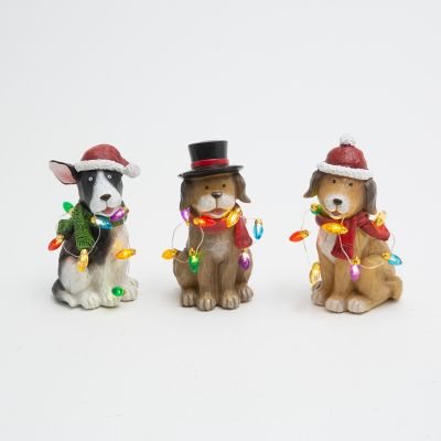 Gerson International Lighted Resin Holiday Dogs 6.3 in. H, Set of 3