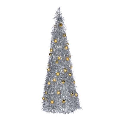 Sterling Pop Up Silver Shaggy Tinsel Tree, 6 ft.
