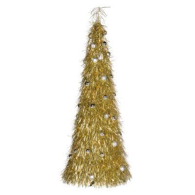 Sterling Pop Up Golden Shaggy Tinsel Tree, 6 ft.