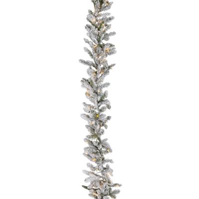 Sterling Natural Cut Lightly Flocked Chateau Spruce Garland, 9 ft. Pre-Lit