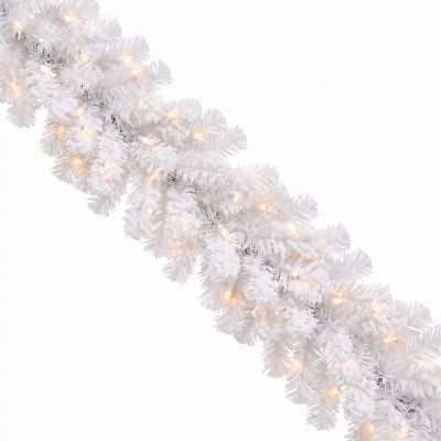 Sterling White Sacramento Spruce Garland, 9 ft. Pre-Lit Flocked