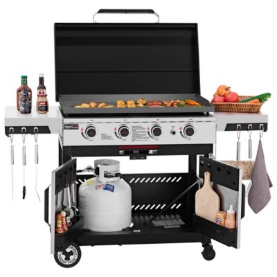 Royal Gourmet Burner Gas Griddle with Folding Stainless Steel Side Shelves,Recessed Fry Zone