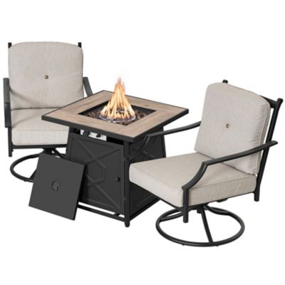 Nuu Garden 3 pc. Fire Pit Set with 2 Swivel Sofas, ETL Certified