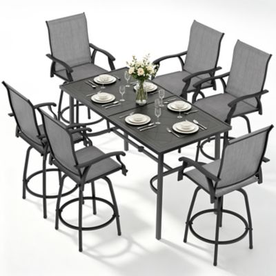 Nuu Garden Patio 7 pc. Textilene Bar Set with Umbrella Hole