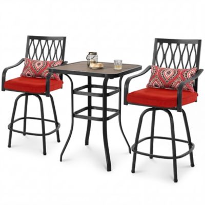 Nuu Garden 3 pc. Patio Swivel Bar Set with Faux Wood Top and Cushions