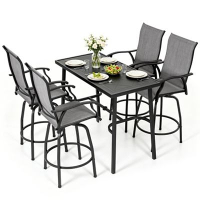 Nuu Garden Patio 5 pc. Textilene Bar Set with Umbrella Hole, Swivel Design