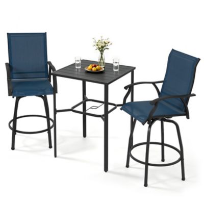 Nuu Garden 3 pc. Patio Textilene Bar Set with Umbrella Hole, Swivel Design