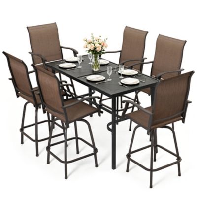 Nuu Garden Patio 7 pc. Textilene Bar Set with Umbrella Hole, Swivel Design