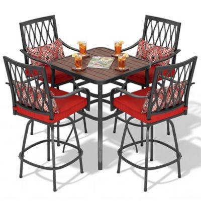 Nuu Garden 5 pc. Patio Swivel Bar Set with Faux Wood Top and Cushions