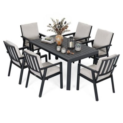 Nuu Garden 7 pc. Patio Aluminum Dining Set with Umbrella Hole, Soft Cushions