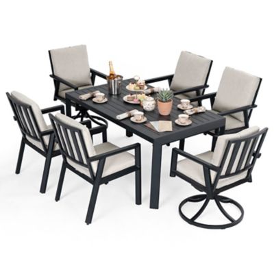 Nuu Garden 7 pc. Patio Aluminum Dining Set with Soft Cushions, Swivel Design
