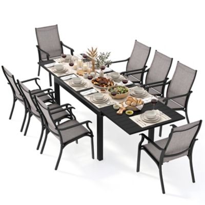 Nuu Garden 9 pc. Aluminum Textilene Outdoor Dining Set, Extendable Table