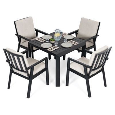 Nuu Garden 5 pc. Patio Aluminum Dining Set with Umbrella Hole, Soft Cushions