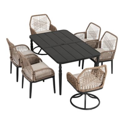 Nuu Garden Patio 7 pc. Rattan Dining Set with Cushions, Swivel Design