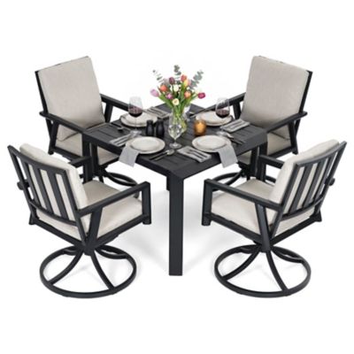 Nuu Garden 5 pc. Patio Aluminum Dining Set with Umbrella Hole, Swivel Chairs