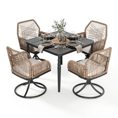 Nuu Garden 5 pc. Outdoor Dining Set with Twisted Rattan Swivel Chairs