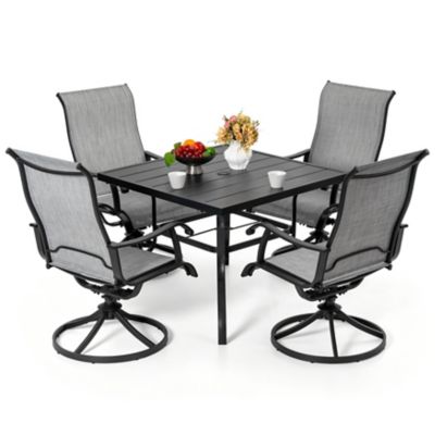Nuu Garden 5PCS Patio Dining Set with Textilene Swivel Grey Chairs